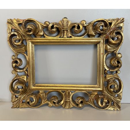 ANTICA CORNICE BAROCCA DORATA epoca 900 OLD LEGNO SCOLPITO FOGLIA ORO 34 x 42 cm