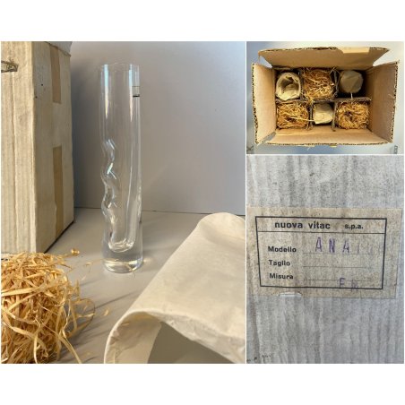 SET 6 BICCHIERI CRISTALLO MIDCENTURY MODERN Mod. Anatom ø5x23,5cm/h BOXED '70