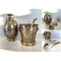 COCKTAIL SET SHAKER SECCHIELLO GHIACCIO METALLO ARGENTATO DESIGN ART DECO '40/50