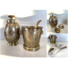 COCKTAIL SET SHAKER SECCHIELLO GHIACCIO METALLO ARGENTATO DESIGN ART DECO '40/50