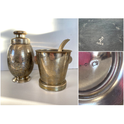 COCKTAIL SET SHAKER SECCHIELLO GHIACCIO METALLO ARGENTATO DESIGN ART DECO '40/50