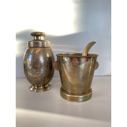 COCKTAIL SET SHAKER SECCHIELLO GHIACCIO METALLO ARGENTATO DESIGN ART DECO '40/50