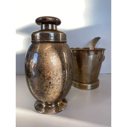 COCKTAIL SET SHAKER SECCHIELLO GHIACCIO METALLO ARGENTATO DESIGN ART DECO '40/50