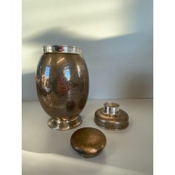 COCKTAIL SET SHAKER SECCHIELLO GHIACCIO METALLO ARGENTATO DESIGN ART DECO '40/50