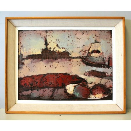 ANTICO DIPINTO OLIO ENCAUSTO Bonso PAESAGGIO ASTRATTO VENEZIA GIUDECCA SAN MARCO