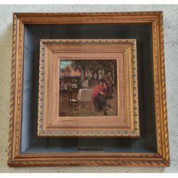 ANTICO QUADRO DIPINTO OLIO Vincenzo Irolli NAPOLI Paesaggio Terrazza RITRATTO