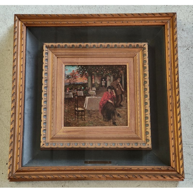 ANTICO QUADRO DIPINTO OLIO Vincenzo Irolli NAPOLI Paesaggio Terrazza RITRATTO