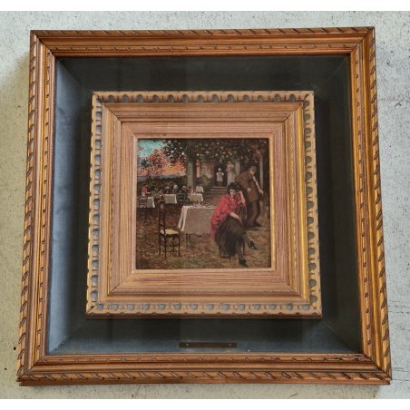 ANTICO QUADRO DIPINTO OLIO Vincenzo Irolli NAPOLI Paesaggio Terrazza RITRATTO