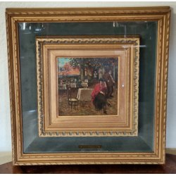 ANTICO QUADRO DIPINTO OLIO Vincenzo Irolli NAPOLI Paesaggio Terrazza RITRATTO