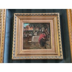 ANTICO QUADRO DIPINTO OLIO Vincenzo Irolli NAPOLI Paesaggio Terrazza RITRATTO