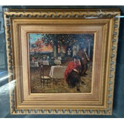ANTICO QUADRO DIPINTO OLIO Vincenzo Irolli NAPOLI Paesaggio Terrazza RITRATTO