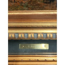 ANTICO QUADRO DIPINTO OLIO Vincenzo Irolli NAPOLI Paesaggio Terrazza RITRATTO