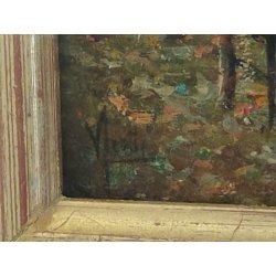 ANTICO QUADRO DIPINTO OLIO Vincenzo Irolli NAPOLI Paesaggio Terrazza RITRATTO