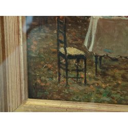 ANTICO QUADRO DIPINTO OLIO Vincenzo Irolli NAPOLI Paesaggio Terrazza RITRATTO