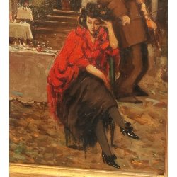 ANTICO QUADRO DIPINTO OLIO Vincenzo Irolli NAPOLI Paesaggio Terrazza RITRATTO