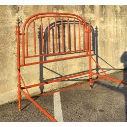 ANTICO LETTO ROSSO IN FERRO E OTTONE LIBERTY OLD BED CAMERA PIAZZA E MEZZA