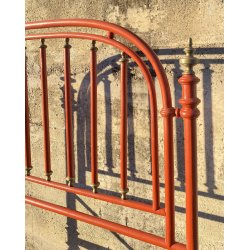 ANTICO LETTO ROSSO IN FERRO E OTTONE LIBERTY OLD BED CAMERA PIAZZA E MEZZA