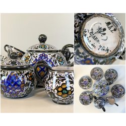 ANTICO SERVIZIO CAFFE 5 pers. MAIOLICA MAP Pesaro DECORO FLOREALE  ART DECO '900