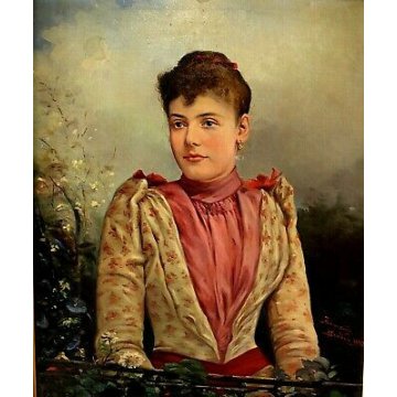 ANTICO DIPINTO OLIO TELA Innocenti Geneve RITRATTO FEMMINILE FIGURA DONNA 1892 