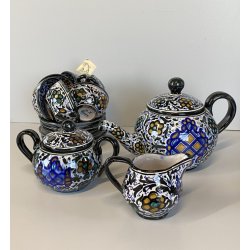 ANTICO SERVIZIO CAFFE 5 pers. MAIOLICA MAP Pesaro DECORO FLOREALE  ART DECO '900