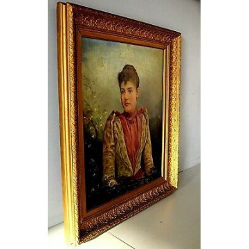 ANTICO DIPINTO OLIO TELA Innocenti Geneve RITRATTO FEMMINILE FIGURA DONNA 1892 