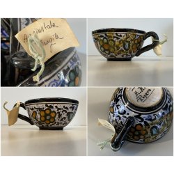 ANTICO SERVIZIO CAFFE 5 pers. MAIOLICA MAP Pesaro DECORO FLOREALE  ART DECO '900