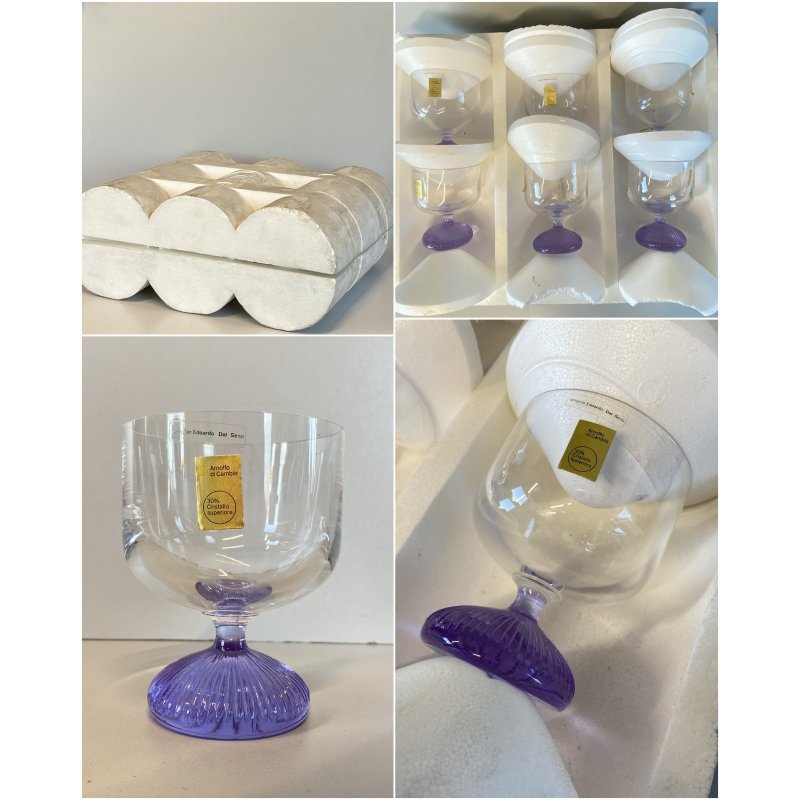 SET 6 CALICI CRISTALLO DESIGN Edoardo Dal Seno Arnolfo di Cambio 10,5 cm/h '70s