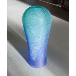 VASO VETRO SOFFIATO MURANO TEXTURE RILIEVO VERDE ACQUA BLU 35 cm/h FIRMATO '99
