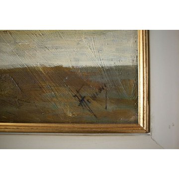 GRANDE QUADRO DIPINTO OLIO TELA Aldo Fornoni LAVATOIO MILANO vicolo dei lavandai