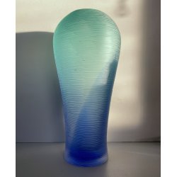 VASO VETRO SOFFIATO MURANO TEXTURE RILIEVO VERDE ACQUA BLU 35 cm/h FIRMATO '99