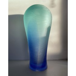 VASO VETRO SOFFIATO MURANO TEXTURE RILIEVO VERDE ACQUA BLU 35 cm/h FIRMATO '99