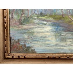 ANTICO QUADRO DIPINTO OLIO TAVOLA N. Laurenti PAESAGGIO LOMBARDO Il Lambro 1930