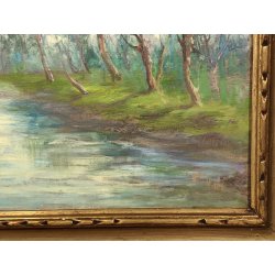 ANTICO QUADRO DIPINTO OLIO TAVOLA N. Laurenti PAESAGGIO LOMBARDO Il Lambro 1930