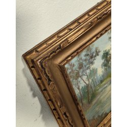 ANTICO QUADRO DIPINTO OLIO TAVOLA N. Laurenti PAESAGGIO LOMBARDO Il Lambro 1930