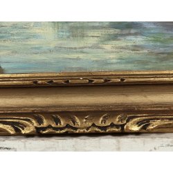 ANTICO QUADRO DIPINTO OLIO TAVOLA N. Laurenti PAESAGGIO LOMBARDO Il Lambro 1930