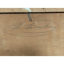 ANTICO QUADRO DIPINTO OLIO TAVOLA N. Laurenti PAESAGGIO LOMBARDO Il Lambro 1930