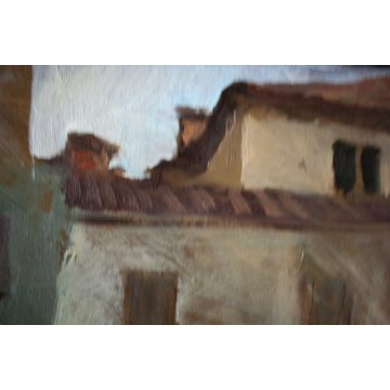 GRANDE QUADRO DIPINTO OLIO TELA Aldo Fornoni LAVATOIO MILANO vicolo dei lavandai