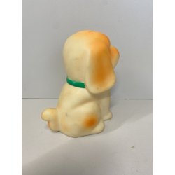 GIOCATTOLO VINTAGE DOG CANE ARANCIONE GOMMA MORBIDA FISCHIETTO OK 13,5 cm/h '70s