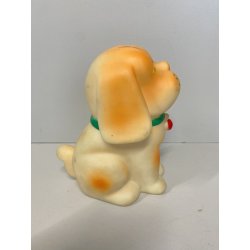 GIOCATTOLO VINTAGE DOG CANE ARANCIONE GOMMA MORBIDA FISCHIETTO OK 13,5 cm/h '70s