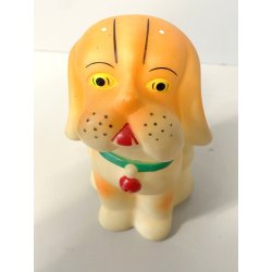 GIOCATTOLO VINTAGE DOG CANE ARANCIONE GOMMA MORBIDA FISCHIETTO OK 13,5 cm/h '70s