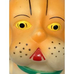 GIOCATTOLO VINTAGE DOG CANE ARANCIONE GOMMA MORBIDA FISCHIETTO OK 13,5 cm/h '70s