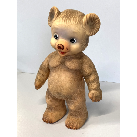 GIOCATTOLO VINTAGE ORSACCHIOTTO TEDDY BEAR GOMMA MORBIDA FISCHIETTO OK 26cmh '50