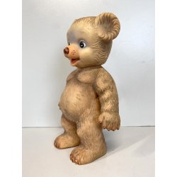 GIOCATTOLO VINTAGE ORSACCHIOTTO TEDDY BEAR GOMMA MORBIDA FISCHIETTO OK 26cmh '50