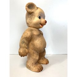 GIOCATTOLO VINTAGE ORSACCHIOTTO TEDDY BEAR GOMMA MORBIDA FISCHIETTO OK 26cmh '50