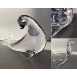 SCULTURA FIGURA FOCA MAESTRO Ballarin VETRO Murano TRANSPARENTE  15,5 cm/h '900