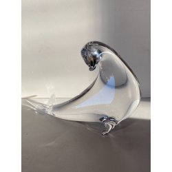 SCULTURA FIGURA FOCA MAESTRO Ballarin VETRO Murano TRANSPARENTE  15,5 cm/h '900