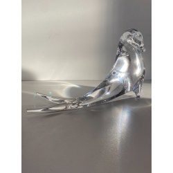 SCULTURA FIGURA FOCA MAESTRO Ballarin VETRO Murano TRANSPARENTE  15,5 cm/h '900