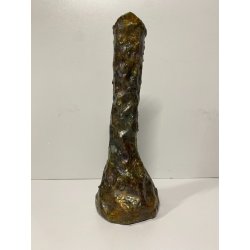 VASO BOTTIGLIA  BRUTALISTA METALLO MARTELLATO SMALTO CANGIANTE FIRMATO AS