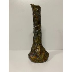 VASO BOTTIGLIA  BRUTALISTA METALLO MARTELLATO SMALTO CANGIANTE FIRMATO AS