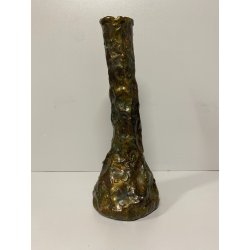 VASO BOTTIGLIA  BRUTALISTA METALLO MARTELLATO SMALTO CANGIANTE FIRMATO AS